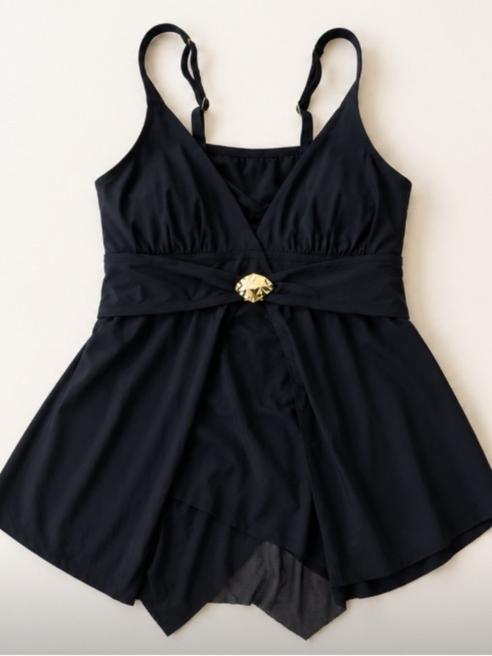 Size 8 Black Swimdress with Gold Accent - Women Swim